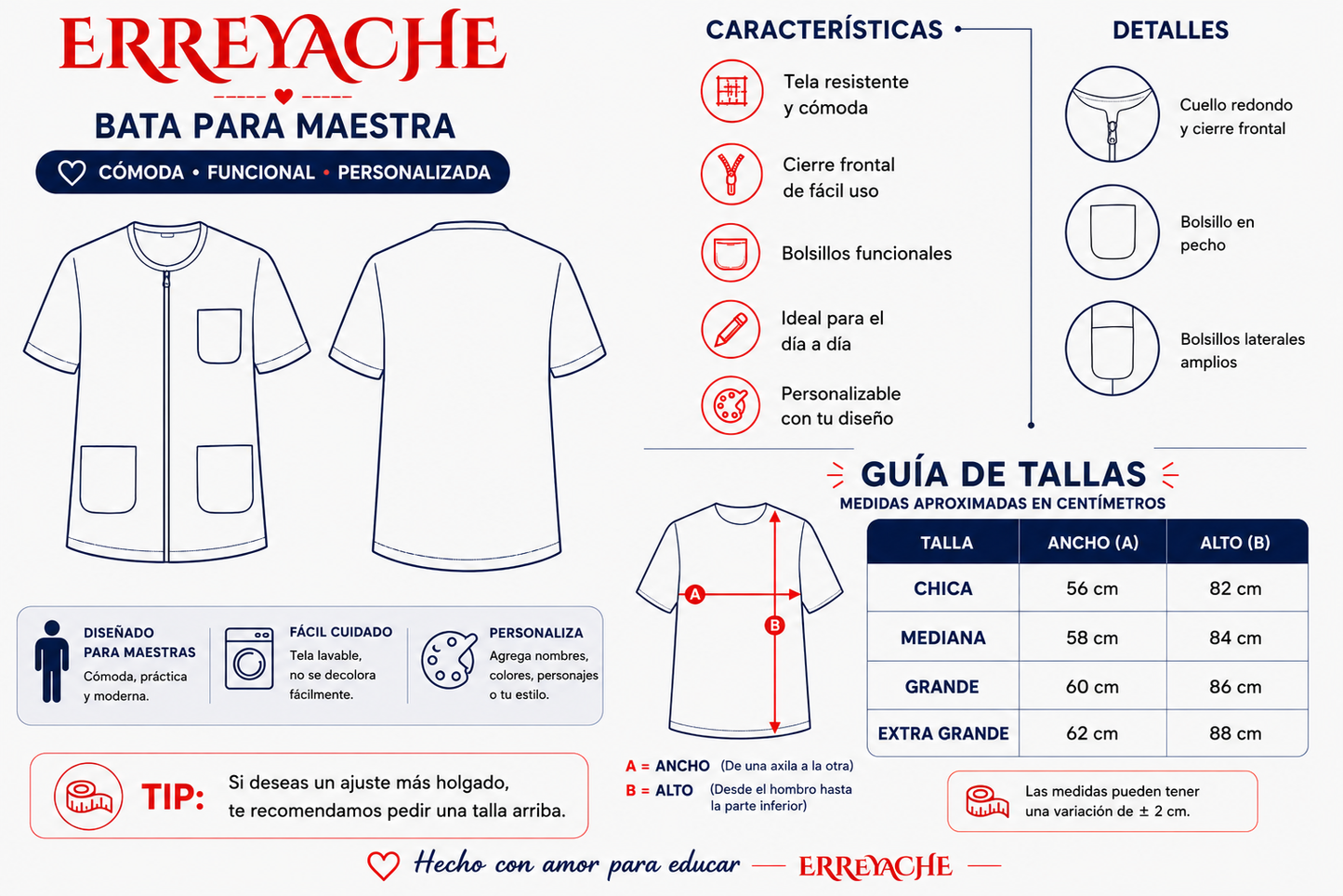 Bata Maesto educador preescolar Personalizado